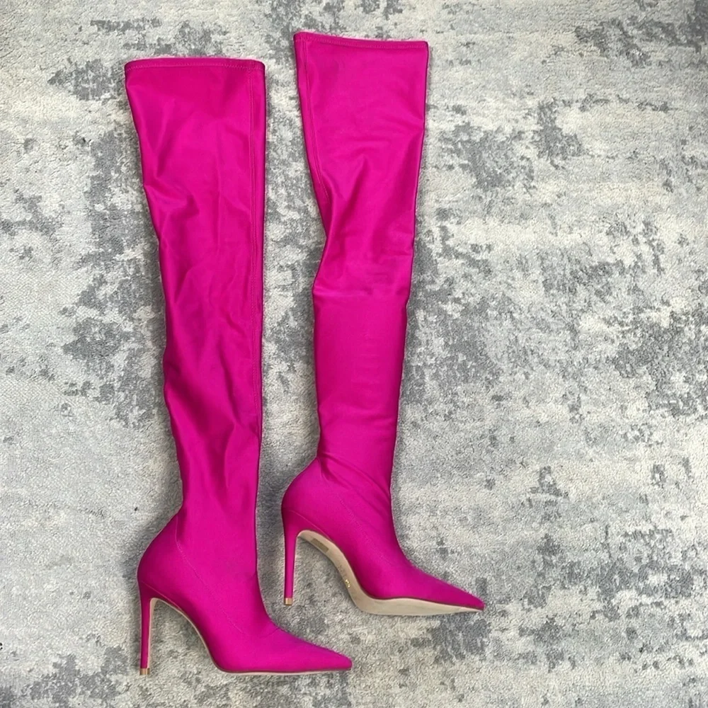 New Stuart Weitzman Ultrastuart Legging 100 Boot Fuchsia Pink OTK Sexy Sz 7.5